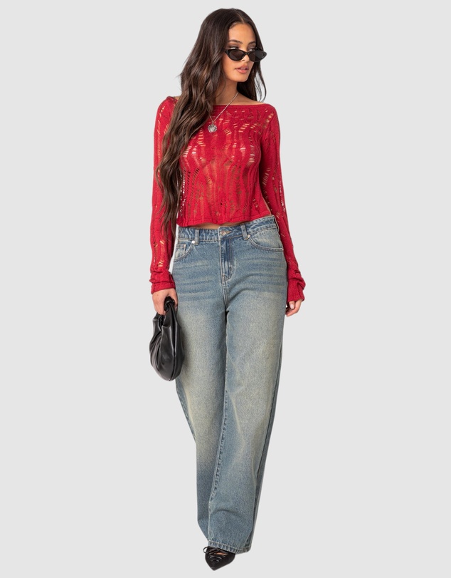 EDIKTED - Rosa Open Back Sheer Knit Top