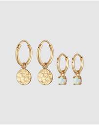 Elli Jewelry - Earrings Creoles Platelets Set of 2 with Opal in 925 sterling silver gold plated