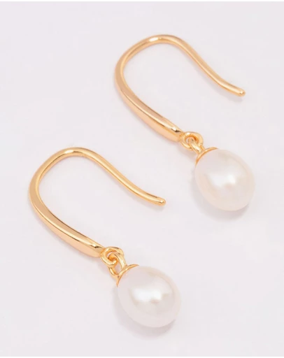 Lovisa - Gold Plated Sterling Silver Freshwater Pearl Fish Hook Earrings