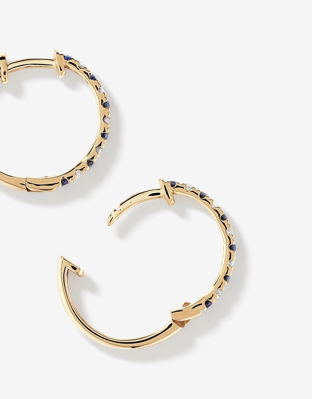 Michael Hill - 0.22 Carat TW Diamond and Created Sapphire Huggie Hoop Earrings in 10kt Yellow Gold