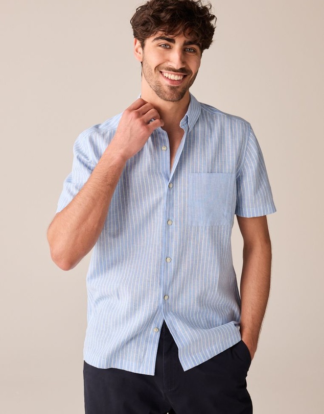 NEXT - Linen Blend Stripe Short Sleeve Shirt