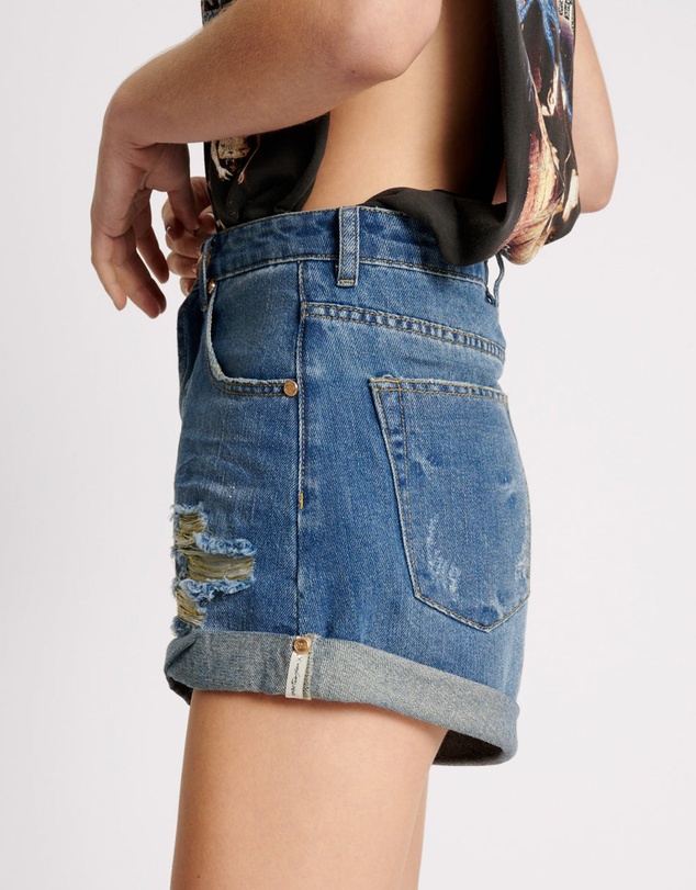 ONE TEASPOON - Shredded Gold Bandits High Waist Denim Shorts