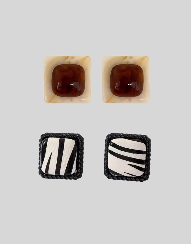 KAJA Clothing - Women's striped Fashion earrings -Square Earrings 2 pc