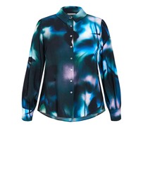 City Chic - Plus size Hayley Haze Print Shirt - deep ocean