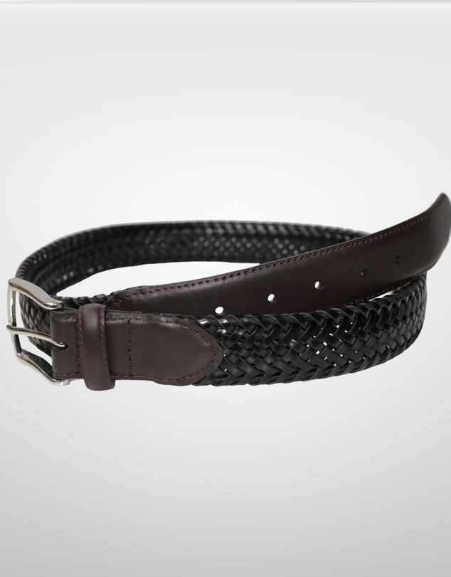 DENTS - Woven Leather Belt with Satin Nickel Buckle