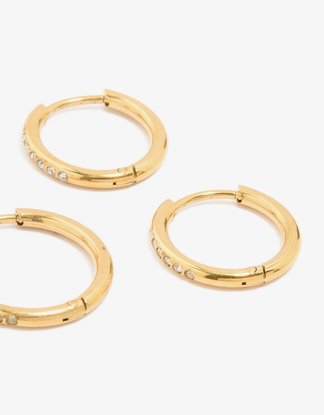 Lovisa - Waterproof Gold Plated Stainless Steel Cubic Zirconia Clicker Hoops 3-Pack