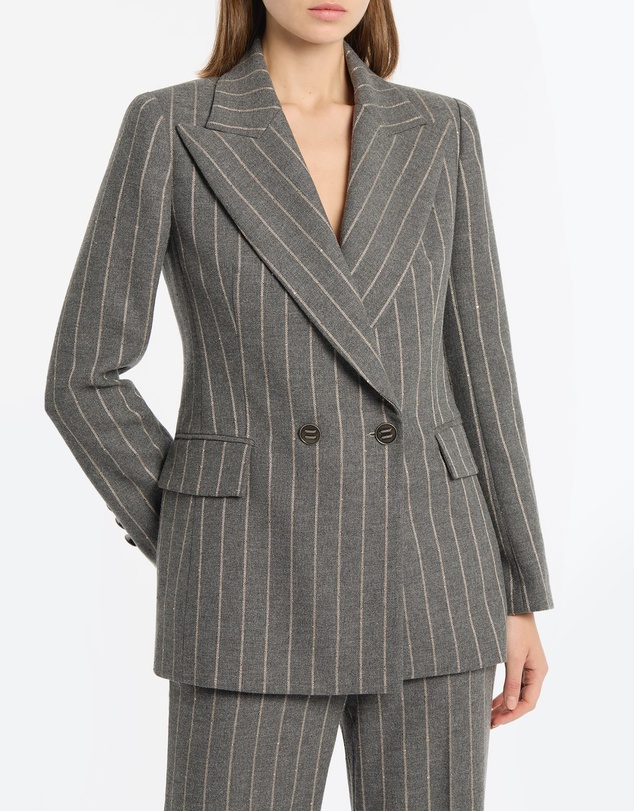 Carla Zampatti - Slate Italian Wool Pinstripe Double Breasted Blazer