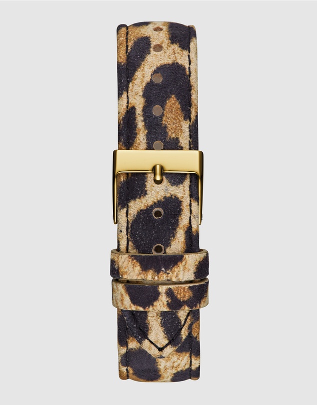 GUESS - Gold-Tone 34mm Champagne Dial with Crystals and Animal Print Leather Strap
