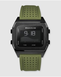 Maxum - Raglan Tide Watch – Black Case, Black Dial & Green Silicone Strap