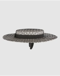 Max Alexander - White & Black lace-covered Boater Hat