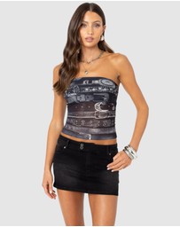 EDIKTED - Layered Belt Mesh Tube Top
