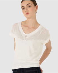 SACHA DRAKE - V Neck Mesh Knit Top