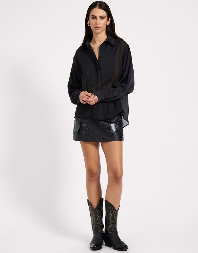 ONE TEASPOON - Sheer Panel Tuxedo Shirt - Black