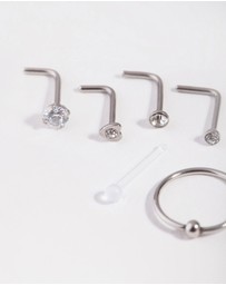 Lovisa - Silver Mixed Diamante Nose Stud 6-Pack