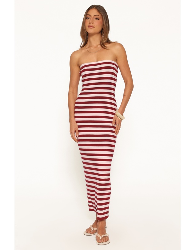 Petal & Pup - Latoya Strapless Midi Dress - Pink Burgundy Stripe