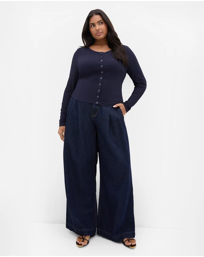 City Chic - Cassia Button Through Rib Top