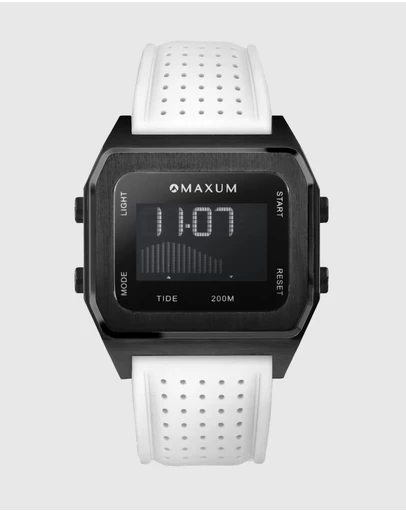Maxum - Raglan Tide Watch – Black Case, Black Dial & White Silicone Strap