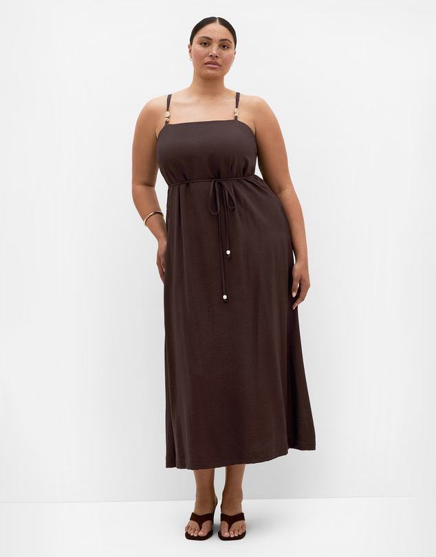 City Chic - Plus size Strappy Bead Maxi Dress - chocolate