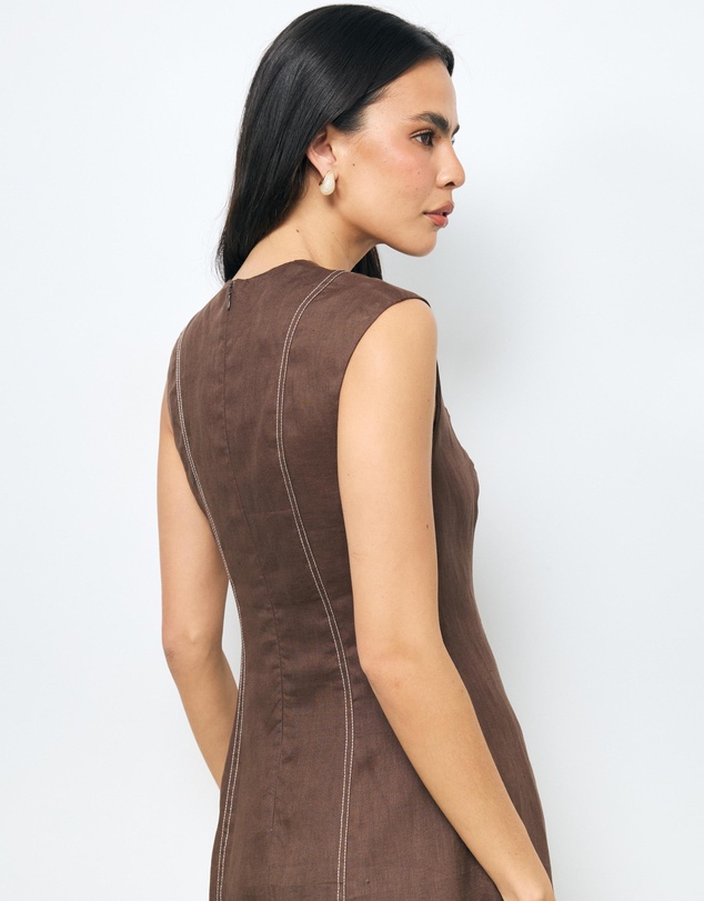 AERE - Eden Contrast Stitch Linen Midi Dress