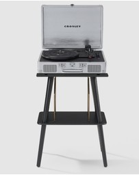 Crosley - Crosley Cruiser Bluetooth Portable Turntable + Crosley Turntable Stand Bundle - Silver