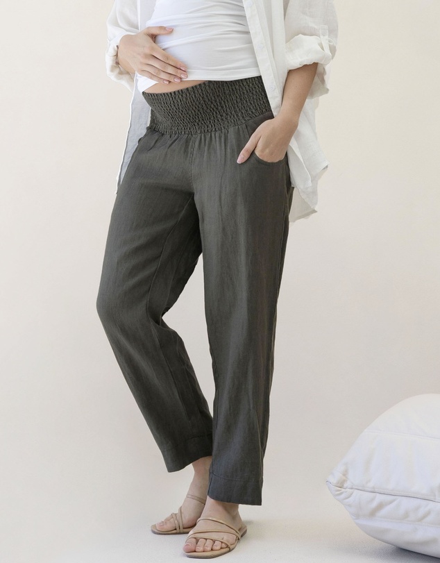 Angel Maternity - Pamela Linen Tailored Maternity Pants in Khaki