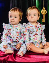 Fleur Harris - 'Curious Bunny' Frill Bodysuit in Cornflower