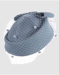 Max Alexander - Felt Blue Pillbox Hat With Veil