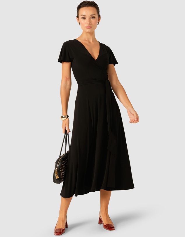 SACHA DRAKE - Flute Sleeve Reverse Wrap Dress