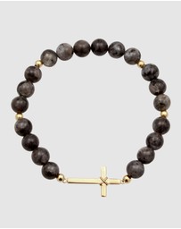 Kuzzoi - ICONIC EXCLUSIVE - Bracelet Male Cross Grey Lavakite 925 Sterling Silver Gold Plated