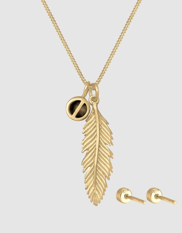 Elli Jewelry - Jewelry Set Crystal Feather 925 Sterling Silver Gold-Plated