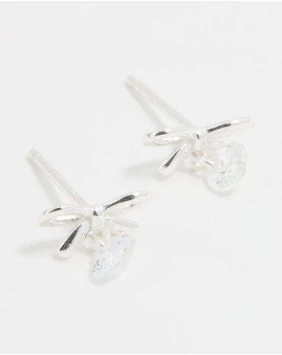 Lovisa - Sterling Silver Cubic Zirconia Bow & Drop Stud Earrings
