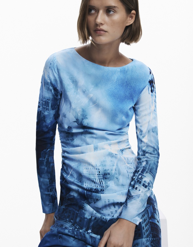 Desigual - Long Sleeve ocean print Dress