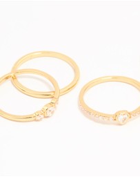 Lovisa - Gold Plated Cubic Zirconia Plain & Heart Stacking Rings 5-Pack