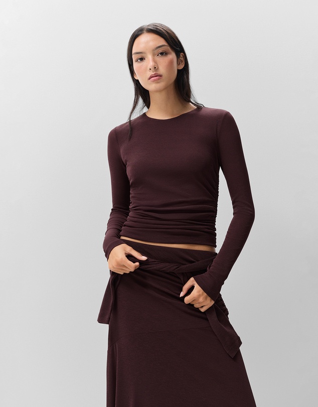 UNISON - Long Sleeve Ruched Mesh Top