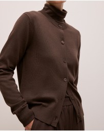 Trenery - Merino Classic Crew Cardigan in Coffee Bean