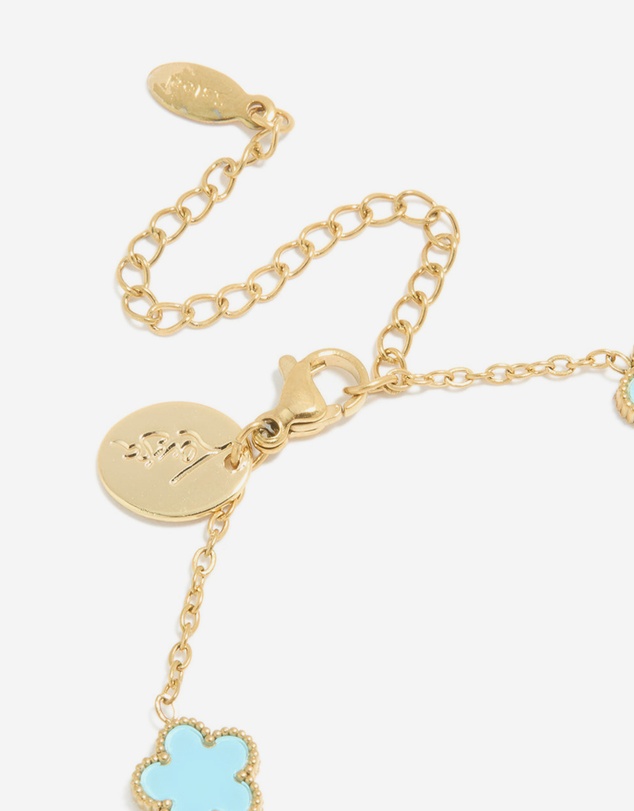 Lovisa - Waterproof Gold Plated Stainless Steel Light Blue Petal Flower Charm Bracelet