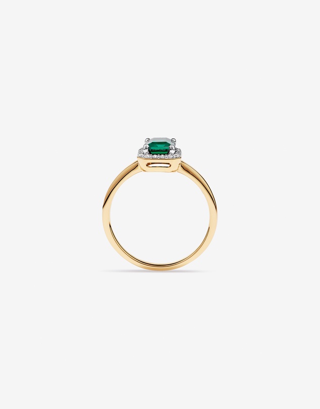 Michael Hill - Created Emerald & 0.10TW Laboratory-Grown Diamond Halo Ring in 10kt Yellow Gold and Rhodium