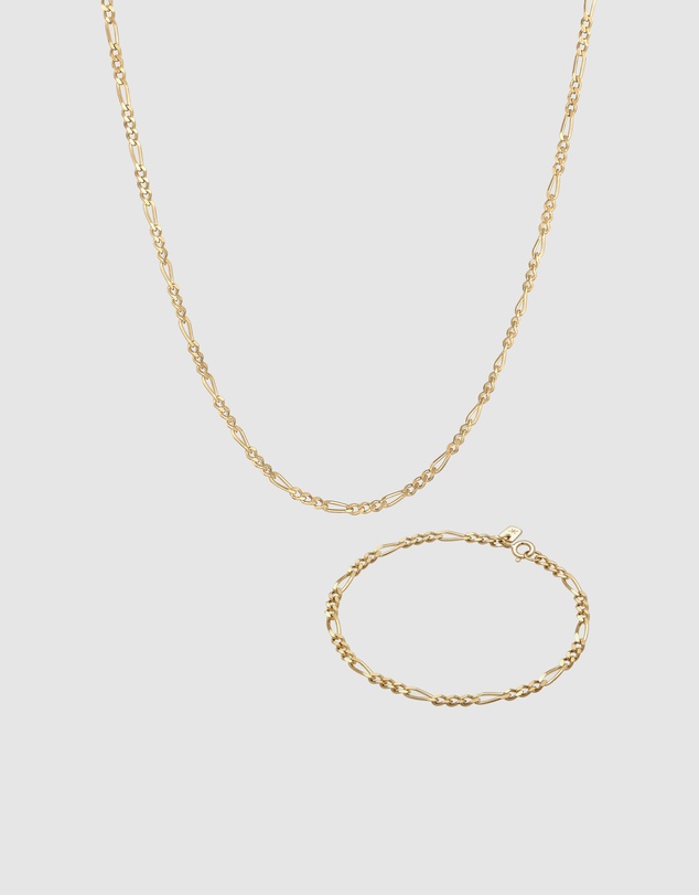 Kuzzoi - ICONIC EXCLUSIVE - Jewelry Set Men Figaro Chain in 925 Sterling Silver Gold Plated