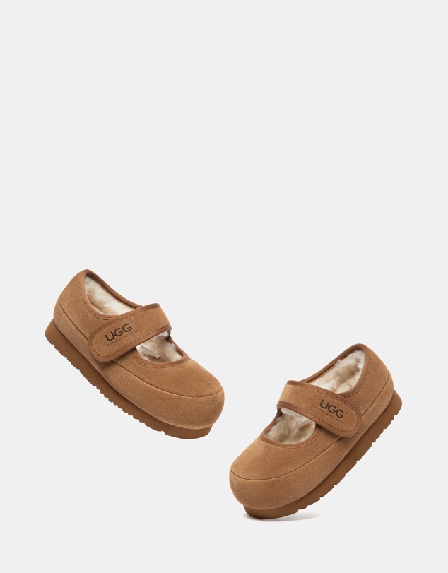 EVERAU - Australian Shepherd Ugg Millie Kids Cow Suede Upper Loafer Oxfords Flats