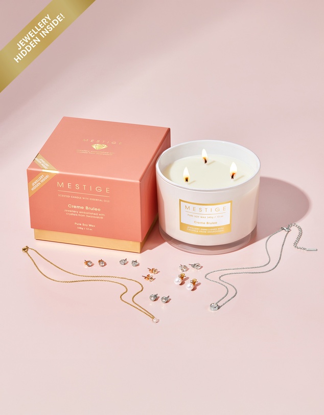 Mestige - Creme Brulee Scented Soy Candle 340g - Hidden Jewellery Embellished with crystals from Swarovski®