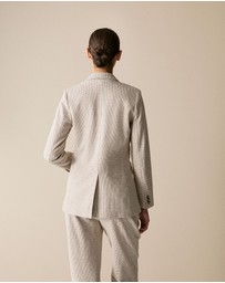 Trenery - Cotton Blend Puppytooth Ponte Blazer in Natural Marle