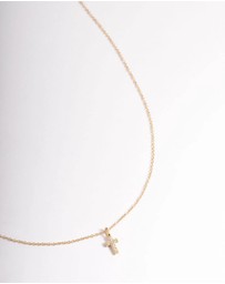 Lovisa - Gold Plated Sterling Silver Cubic Zirconia Small Cross Necklace
