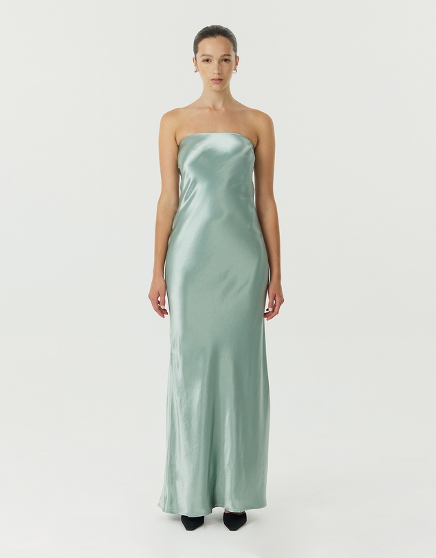 Third Form - Satin Tie Back Strapless Maxi Dress