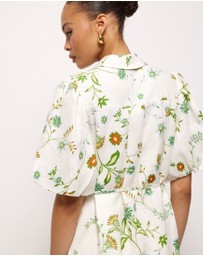 AERE - Anita Linen Puff Sleeve Mini Dress