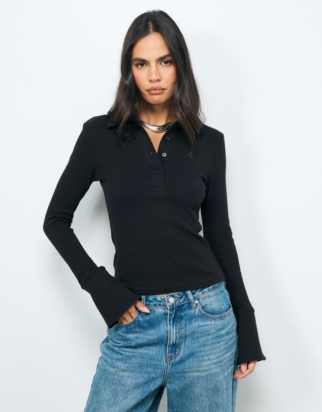 AERE - Indie LS Rib Polo Top