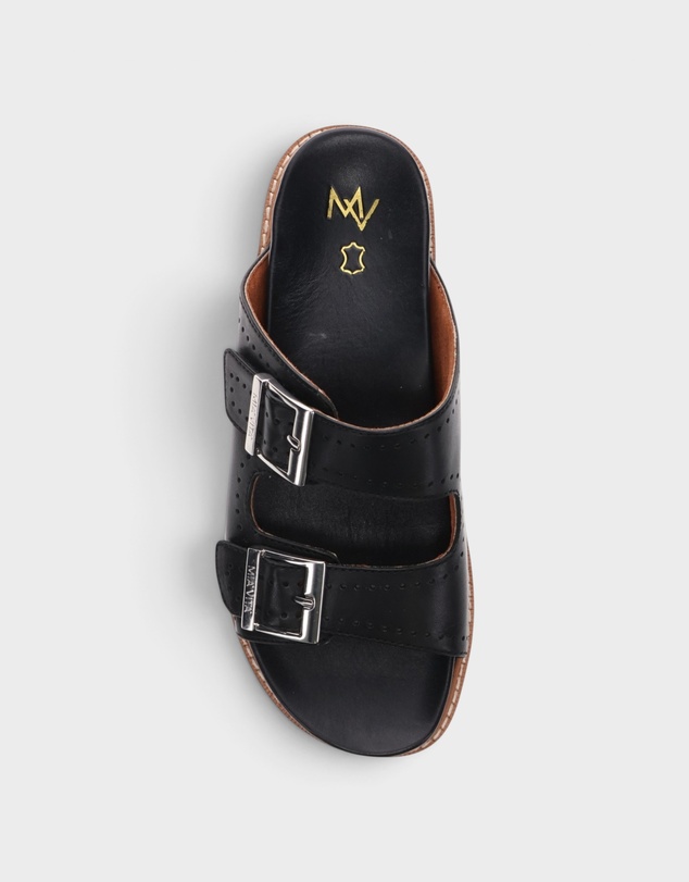 Mia Vita - Daisy Leather Slide - Black