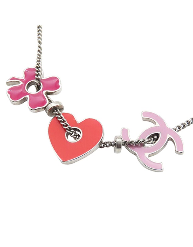 Pre-Loved by Azura Reborn - Pre-Loved CC Silver Plated Enamel Heart and Clover Charm Pendant Necklace