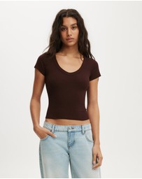 Cotton On - Goldie Rib V Neck Short Sleeve