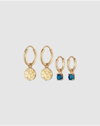 Elli Jewelry - Earrings Creoles Platelet Pendant Set with Opal Blue in 925 Sterling Silver Gold Plated