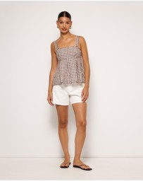 AERE - Gingham Linen Pleated Top